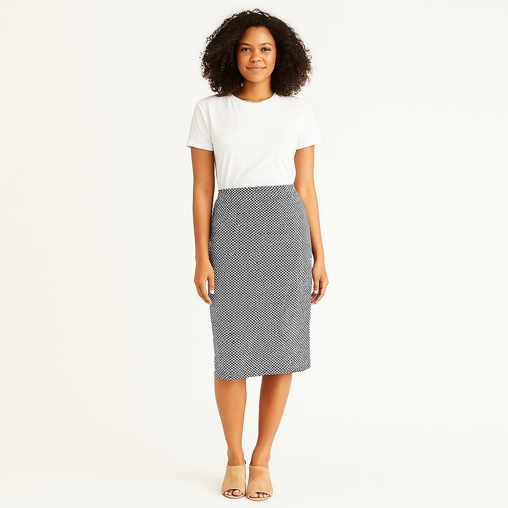Blush Black and White Patterned Midi Skirt